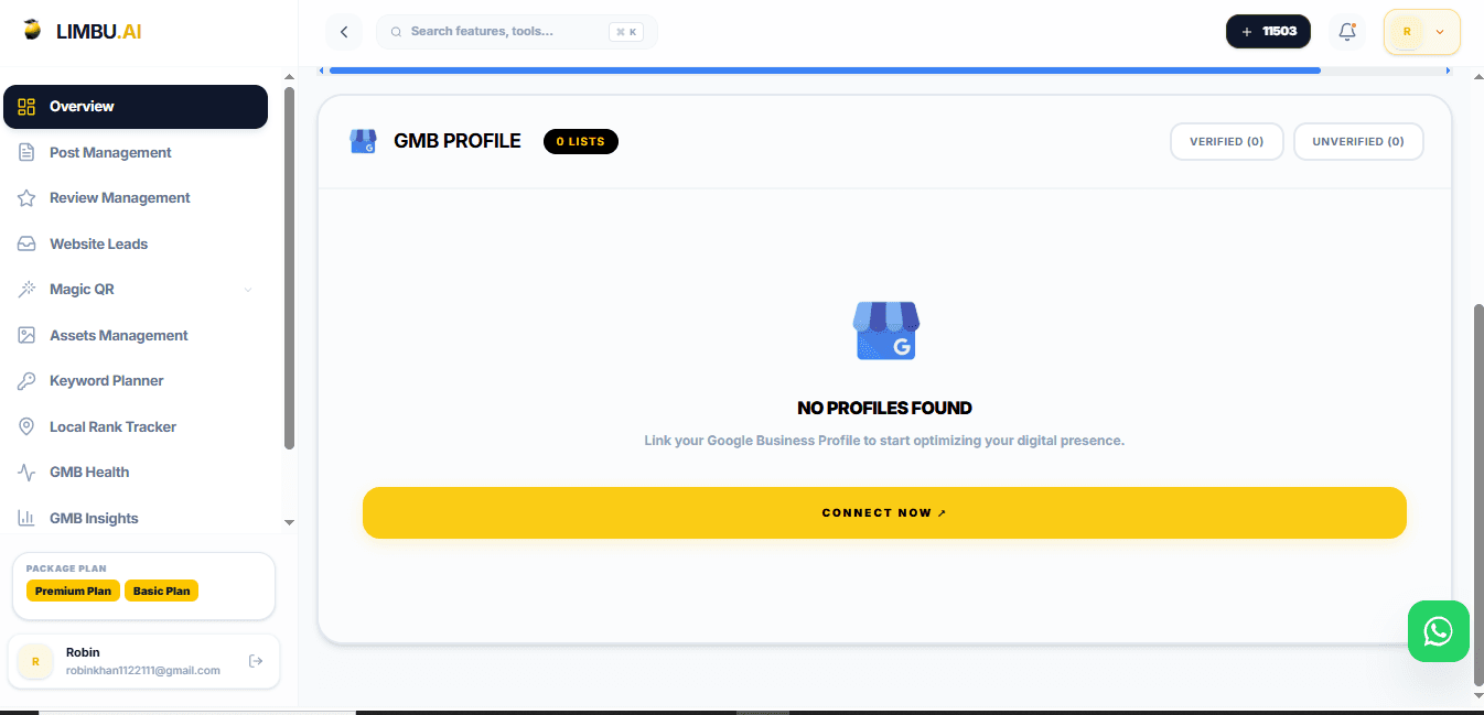 Clicking the Plus icon on the Limbu AI dashboard